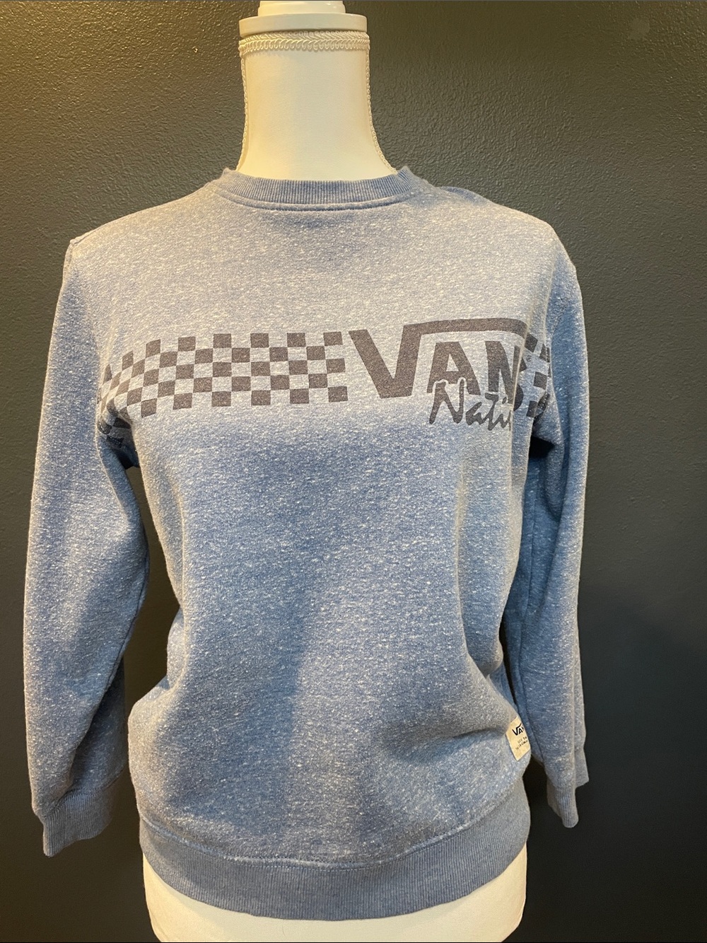 Vans Heather Blue Crewneck with Checkerboard Logo